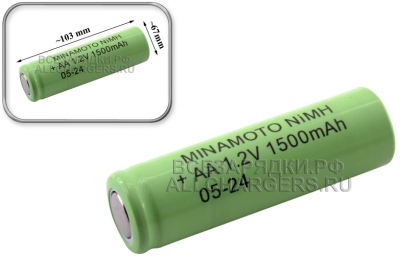 АКБ (элемент питания) типа AA, 1500mAh, Ni-MH, 1шт, пром., Minamoto