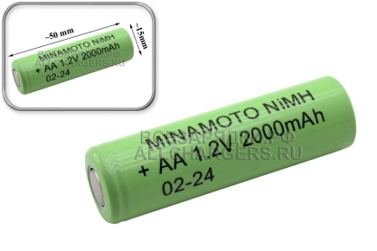 АКБ (элемент питания) типа AA, 2000mAh, Ni-MH, 1шт, пром., Minamoto