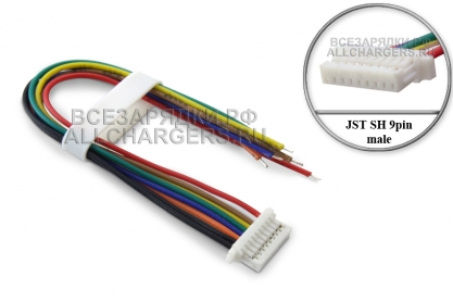 Разъем JST (1.0) SH, 9pin, штекер (m), с кабелем, для аккумуляторов, РУ моделей и др., oem