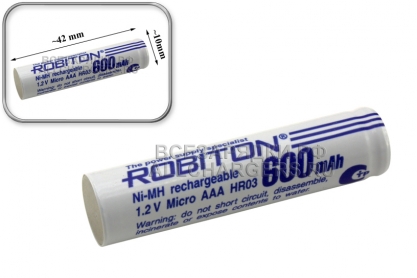 АКБ (элемент питания) типа AAA, 600mAh, Ni-MH, 1шт, пром., Robiton