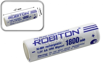 АКБ (элемент питания) типа AA, 1800mAh, Ni-MH, 1шт, пром., Robiton