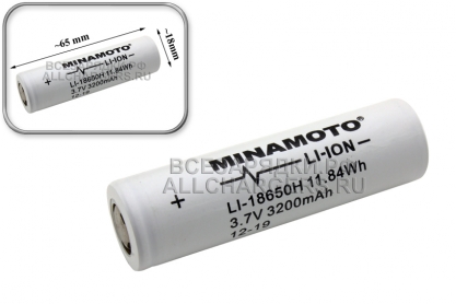 АКБ (элемент питания) типа 18650 (ICR18650), 18x65, 3200mAh, Minamoto