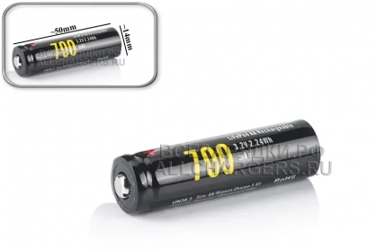 АКБ типа 14500 (ICR14500, US14500VR), LiFePO4, 3.2V, 700mAh, выс. конт., oem